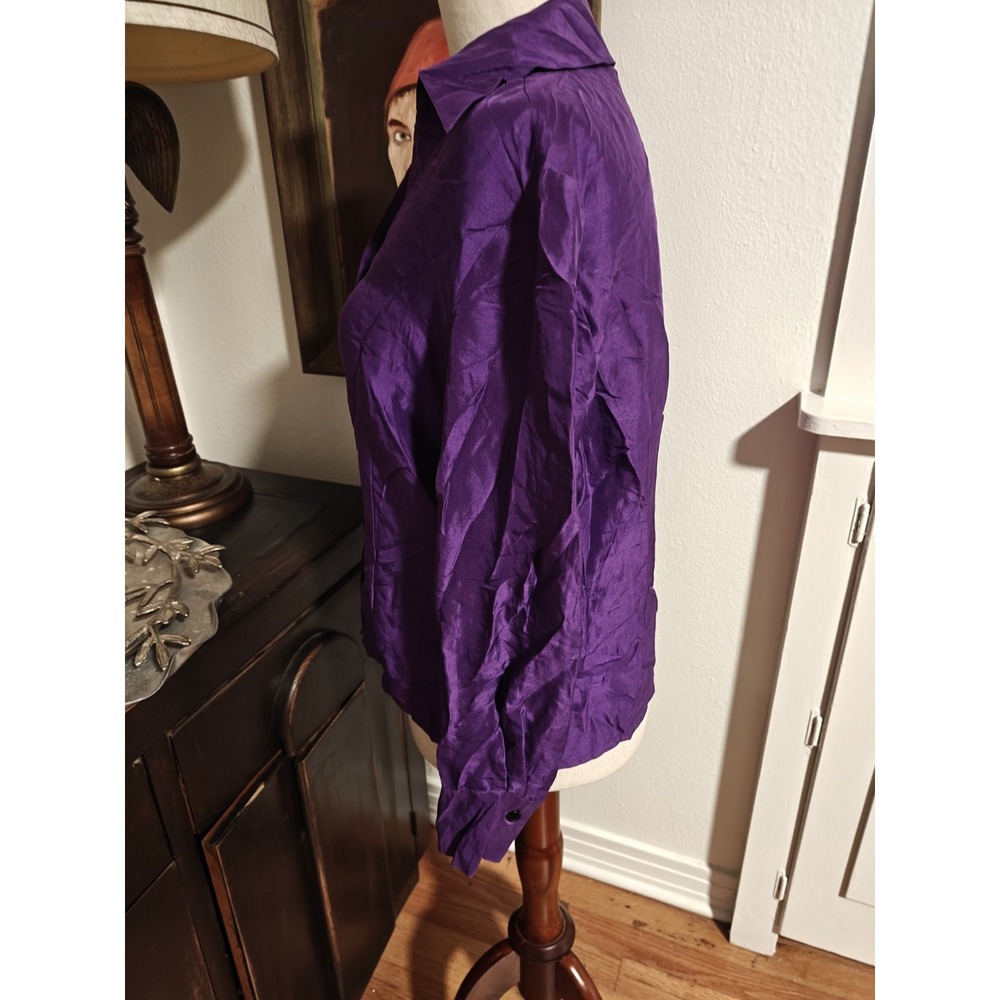 Anna & Frank Womens Silk Long Sleeve Button-Up Shirt Petite Small Purple - Picture 4 of 8